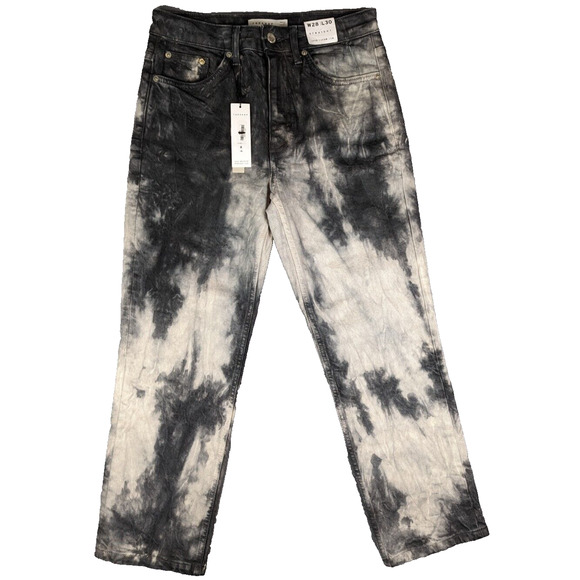 Top Shop Jeans 28 x 30 Men's Straight Leg Black Acid Washed NWT - Picture 1 of 7